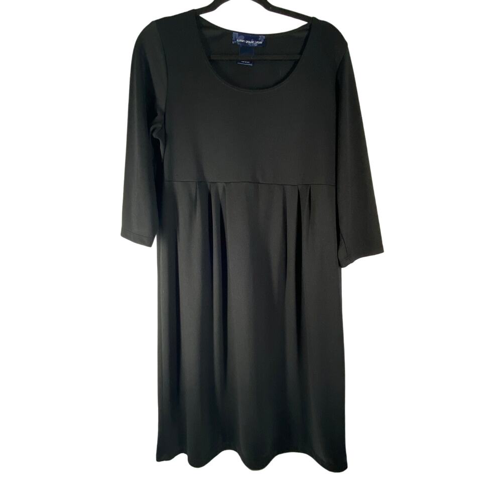 Susan Graver Black Dress Ponte Knit 3/4 Sleeve Empire Waist Womens Size Medium